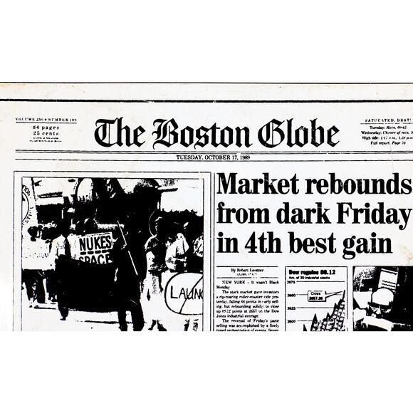 Boston Globe Newspaper October 17, 1989 Commemorative Stock Market Crash Magnet - Picture 2 of 7